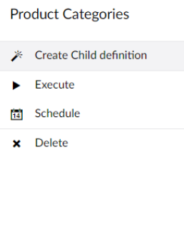 Actions menu of an import definition with Create child definition