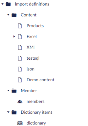 Import definitions tree with saved imports