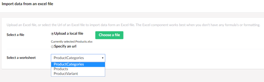 Excel data source options with the worksheet drop-down