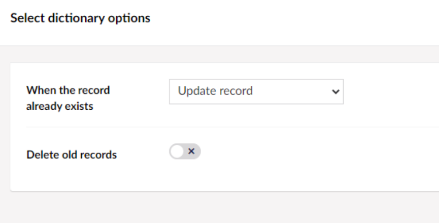 Dictionary import options