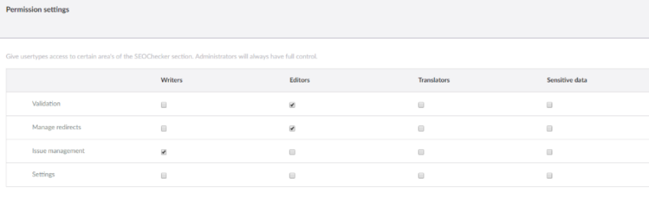 Permissions grid with a row per user group