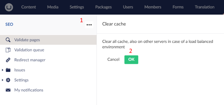 Clear cache confirmation
