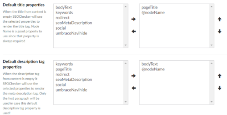 Default SEO title and description properties of a Document Type