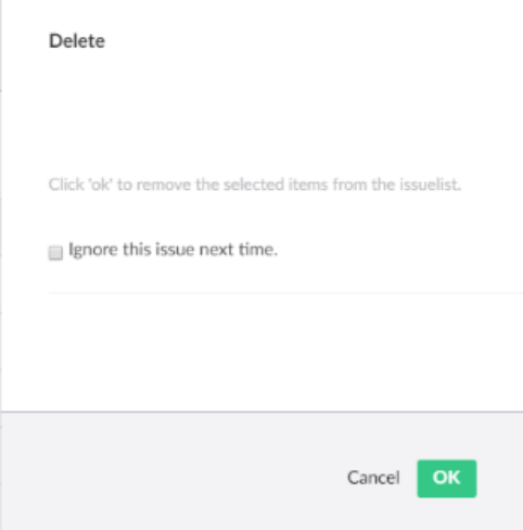 Delete dialog with the Ignore this issue next time option
