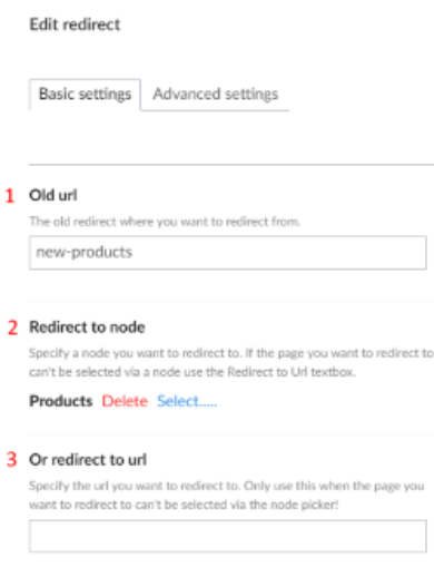 Basic settings of a redirect