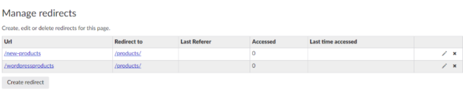 Redirect manager property on a page