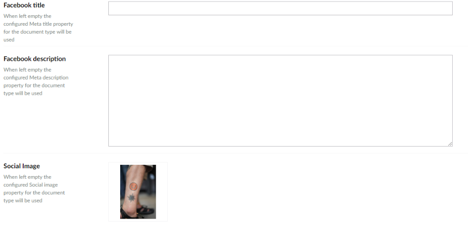 Social property with title, description and image fields