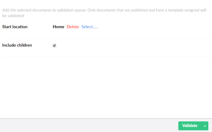 Validate Pages screen with the start location and Include children option
